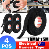 4PCS 19mm x 15M Car Wiring Harness Adhesive Cloth Tape Noise Reduction